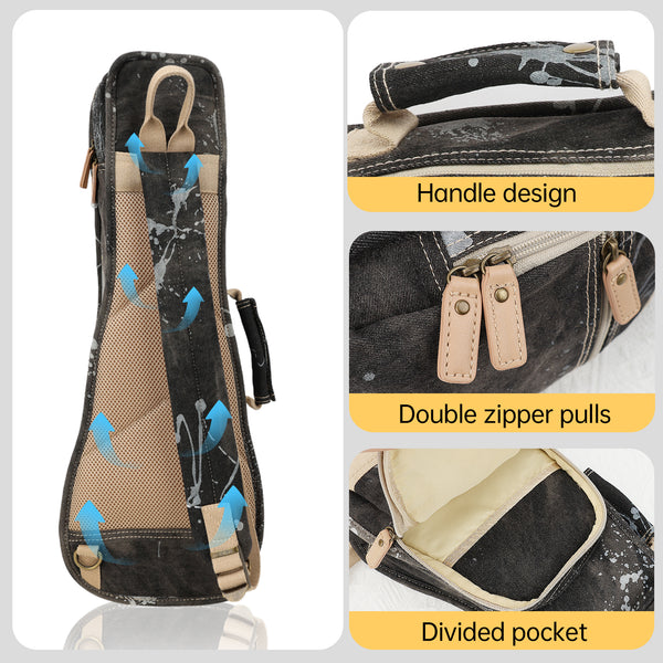 21" Soprano Splash Paint Denim Custom Fit Stylish Ukulele Gig Bag (BLACK)