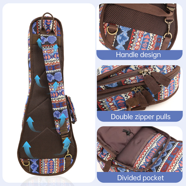 23" Concert Bohemia Pattern Tribal Fabric Ukulele Gig Bag (BLUE MULTI COLORS)