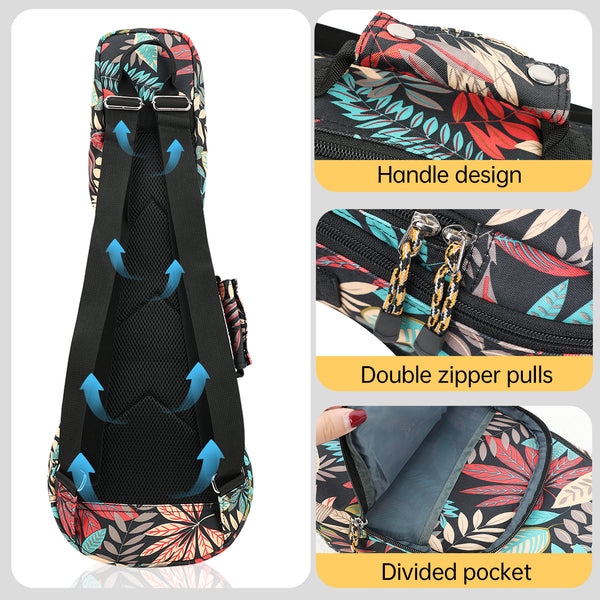 23" Concert Summer Tropical Leaves Print Ukulele Sling Gig Bag Backpack (RED MULTI COLORS)