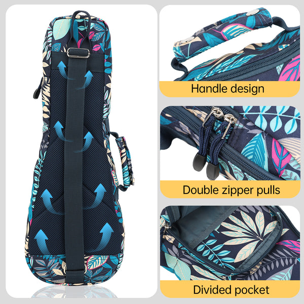 21" Soprano Summer Tropical Leaves Print Ukulele Sling Gig Bag Sling Bag (BLUE MULTI COLORS)