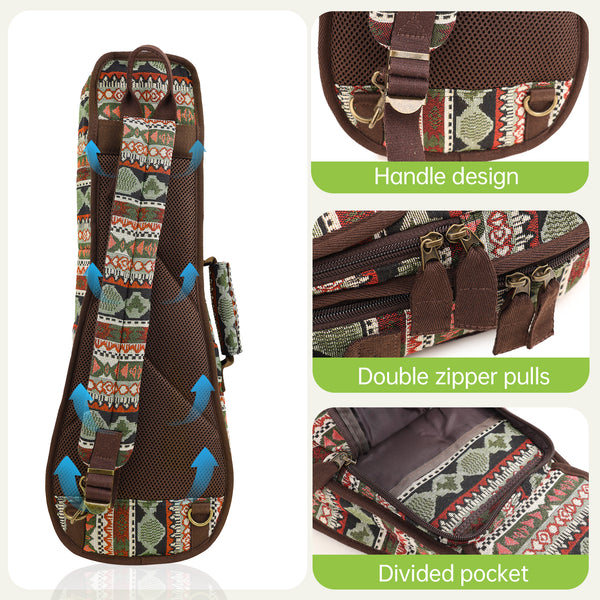 21" Soprano Bohemia Pattern Tribal Fabric Ukulele Gig Bag (GREEN MULTI COLORS)
