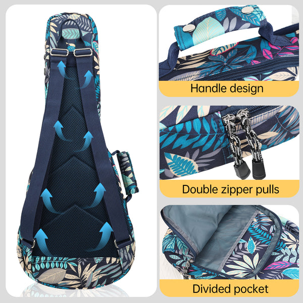 26" Tenor Summer Tropical Leaves Print Ukulele Sling Gig Bag Sling Bag (BLUE MULTI COLORS)