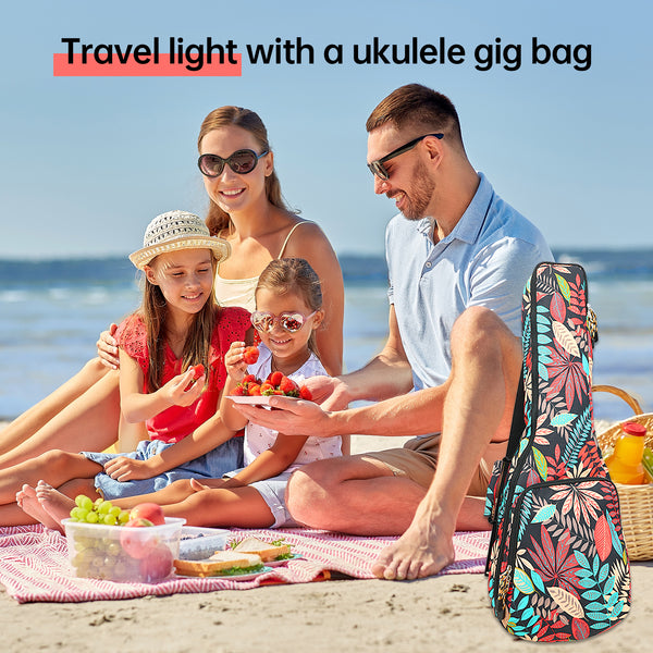 26" Tenor Summer Tropical Leaves Print Ukulele Sling Gig Bag Sling Bag (RED MULTI COLORS)