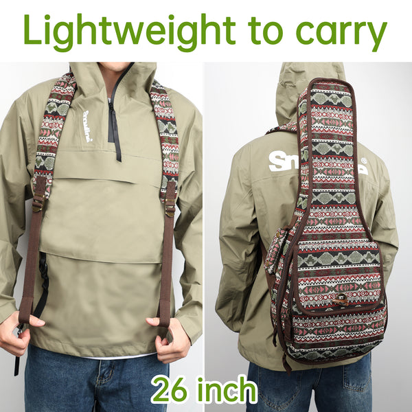 26" Tenor Bohemia Pattern Tribal Fabric Ukulele Gig Bag Backpack (GREEN MULTI COLORS)