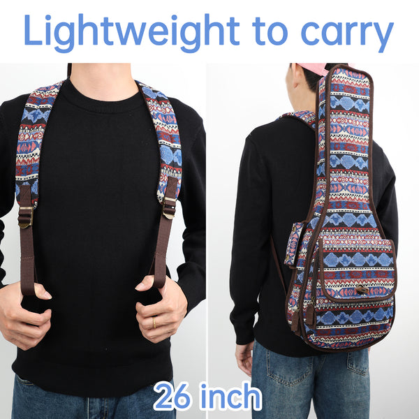26" Tenor Bohemia Pattern Tribal Fabric Ukulele Gig Bag Backpack (BLUE MULTI COLORS)