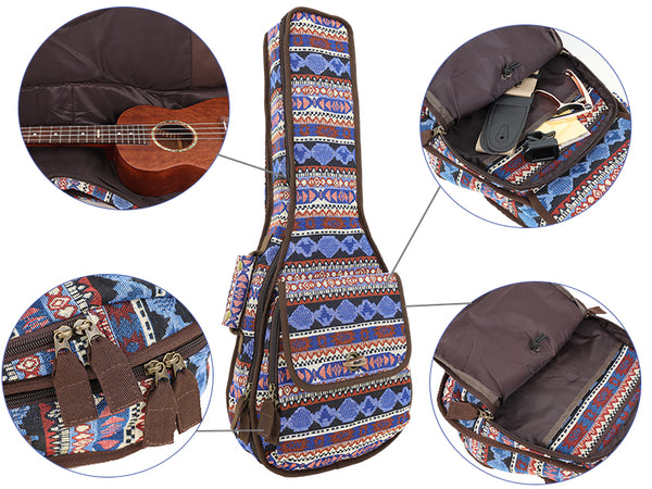 21" Soprano Bohemia Pattern Tribal Fabric Ukulele Gig Bag (BLUE MULTI COLORS)