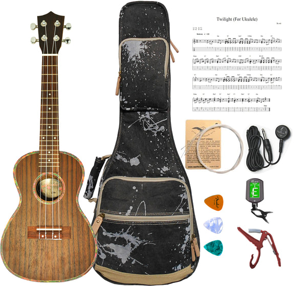 26" Tenor Splash Paint Denim Custom Fit Stylish Ukulele Gig Bag Backpack (BLACK)