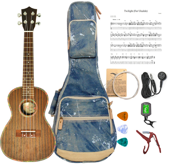 26" Tenor Splash Paint Denim Custom Fit Stylish Ukulele Gig Bag Backpack (NAVY)