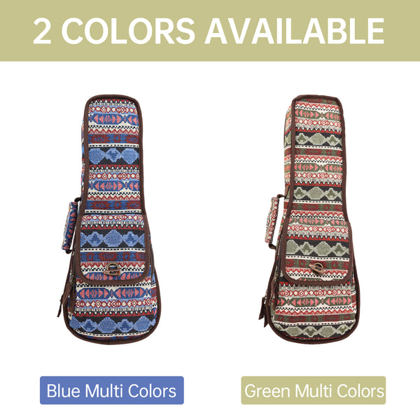 21" Soprano Bohemia Pattern Tribal Fabric Ukulele Gig Bag (GREEN MULTI COLORS)