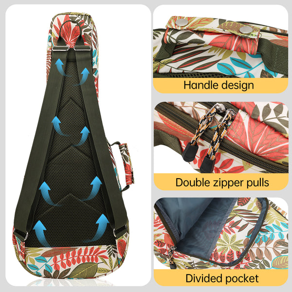 26" Tenor Summer Tropical Leaves Print Ukulele Sling Gig Bag Sling Bag (GREEN MULTI COLORS)
