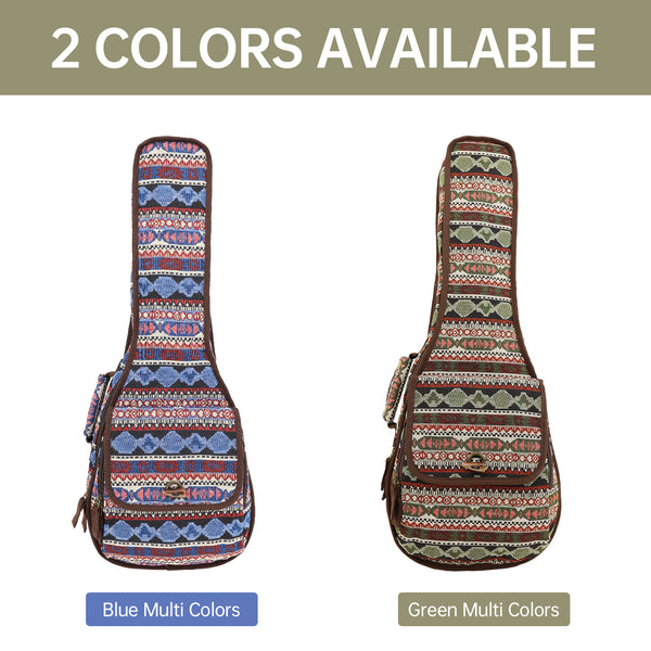 26" Tenor Bohemia Pattern Tribal Fabric Ukulele Gig Bag Backpack (GREEN MULTI COLORS)