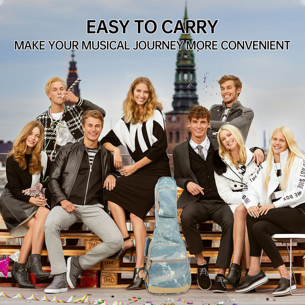 26" Tenor Splash Paint Denim Custom Fit Stylish Ukulele Gig Bag Backpack (LIGHT BLUE)