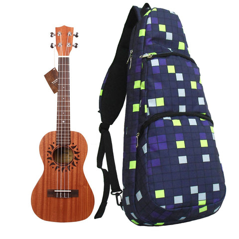 21" Soprano Pattern Print Ukulele Sling Gig Bag (DARK PURPLE/YELLOW SQUARES)