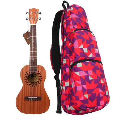 24” Concert Pattern Print Ukulele Sling Gig Bag (RED/BLUE SWALLOW TAILS)