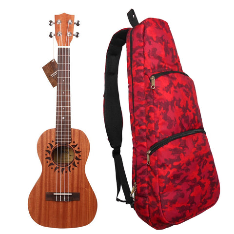 24” Concert Pattern Print Ukulele Sling Gig Bag (RED CAMOUFLAGE)