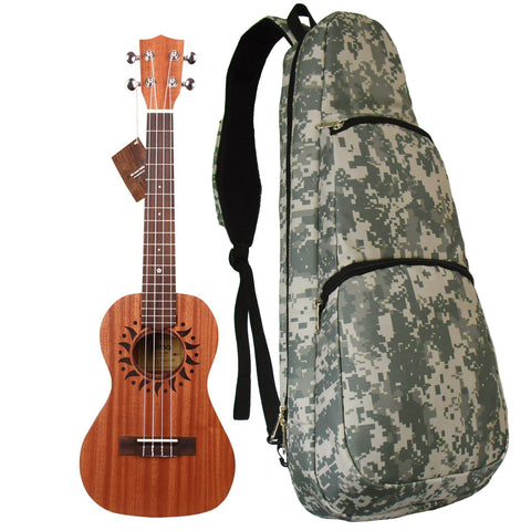 24” Concert Pattern Print Ukulele Sling Gig Bag (KHAKI/AMY GREEN FOREST)