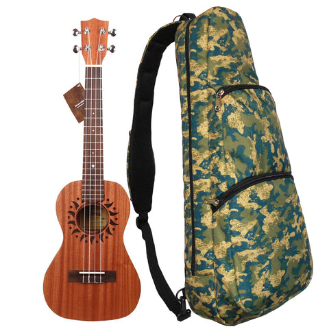 24” Concert Pattern Print Ukulele Sling Gig Bag (LIGHT YELLOW DARK GREEN CAMOUFLAGE)