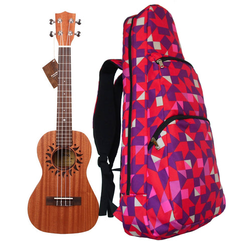 26" Tenor Pattern Print Ukulele Gig Bag Backpack (RED/BLUE SWALLOW TAILS)