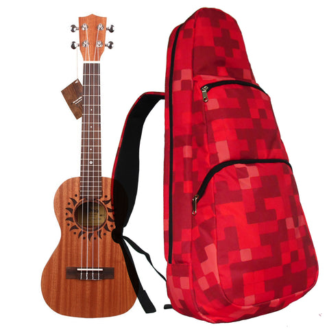26" Tenor Pattern Print Ukulele Gig Bag Backpack (CRIMSON/RED SQUARES)