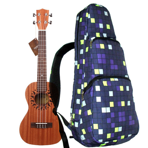 26" Tenor Pattern Print Ukulele Gig Bag Backpack (DARK PURPLE/YELLOW SQUARES)