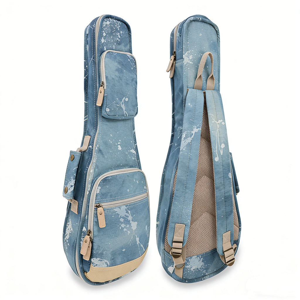 26" Tenor Splash Paint Denim Custom Fit Stylish Ukulele Gig Bag Backpack (NAVY)