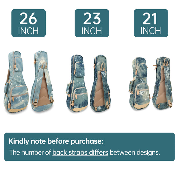 26" Tenor Splash Paint Denim Custom Fit Stylish Ukulele Gig Bag Backpack (BLACK)