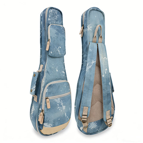 26" Tenor Splash Paint Denim Custom Fit Stylish Ukulele Gig Bag Backpack (NAVY)