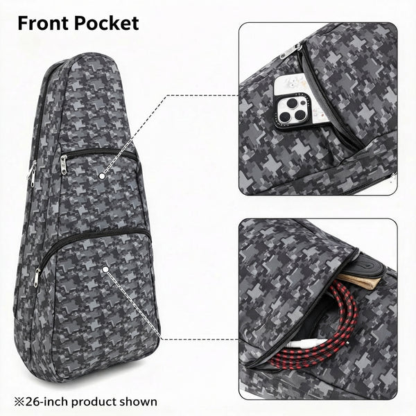 24" Concert Pattern Print Ukulele Sling Gig Bag (DARK GREY/GREY STARS)