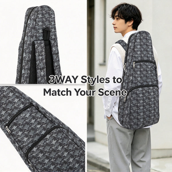 24" Concert Pattern Print Ukulele Sling Gig Bag (DARK GREY/GREY STARS)