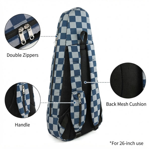 24” Concert Pattern Print Ukulele Sling Gig Bag (GRAY CHECKER)