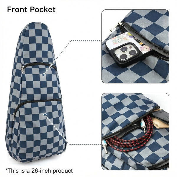 24” Concert Pattern Print Ukulele Sling Gig Bag (GRAY CHECKER)