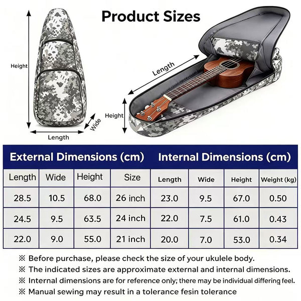 24" Concert Pattern Print Ukulele Sling Gig Bag (Camouflage Light Gray)