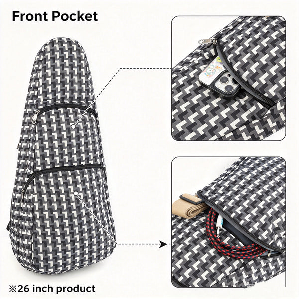 24" Concert Pattern Print Ukulele Sling Gig Bag (DARK GRAY/ LIGHT BLUE PATTERN)