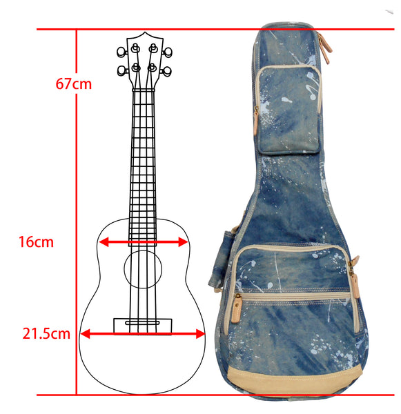 26" Tenor Splash Paint Denim Custom Fit Stylish Ukulele Gig Bag Backpack (NAVY)