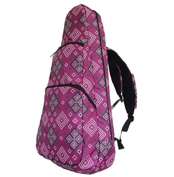 26" Tenor Pattern Print Ukulele Gig Bag Backpack (BURGUNDY / WHITE SHAPES )