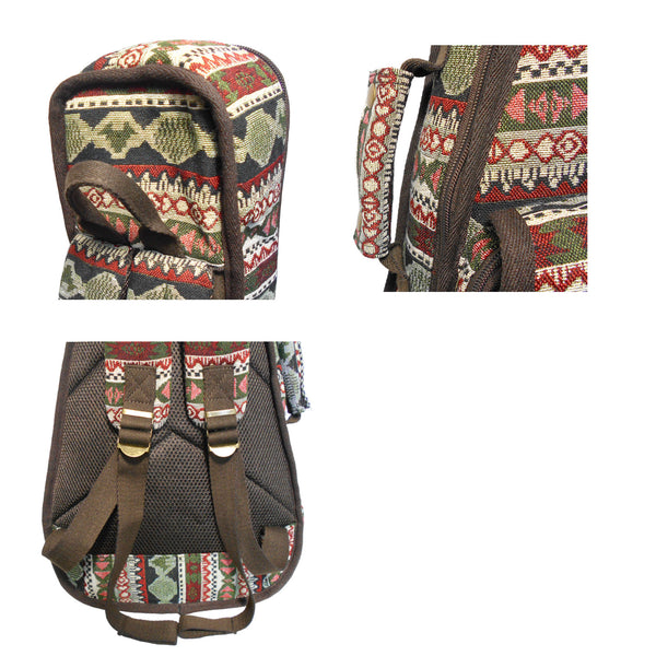 26" Tenor Bohemia Pattern Tribal Fabric Ukulele Gig Bag Backpack (GREEN MULTI COLORS)