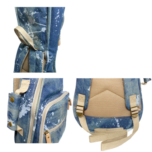 26" Tenor Splash Paint Denim Custom Fit Stylish Ukulele Gig Bag Backpack (NAVY)