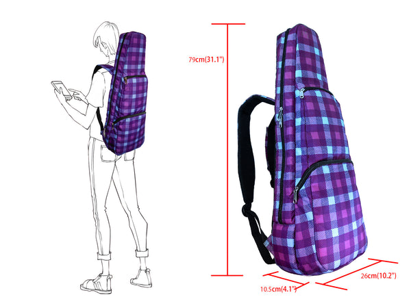 30" Baritone Pattern Print Ukulele Gig Bag Backpack (PURPLE CHECKER)