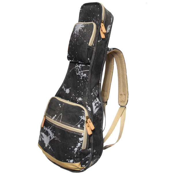 26" Tenor Splash Paint Denim Custom Fit Stylish Ukulele Gig Bag Backpack (BLACK)