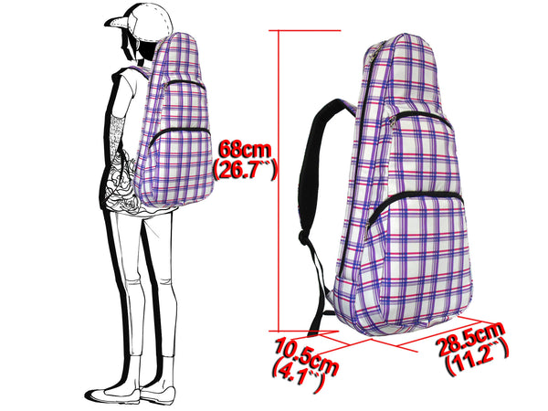 26" Tenor Pattern Print Ukulele Gig Bag Backpack (WHITE / PURPLE CHECKER)