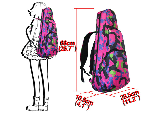 26" Tenor Pattern Print Ukulele Gig Bag Backpack (BLACK/ PINK CAMOUFLAGE)