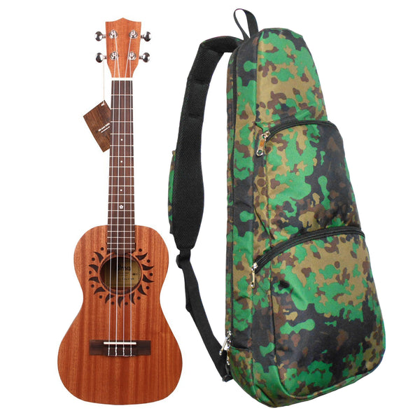 24” Concert Pattern Print Ukulele Sling Gig Bag (Green Brown Circle Camouflage)