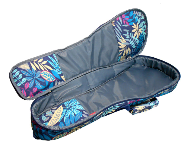 23" Concert Summer Tropical Leaves Ukulele Sling Gig Bag Backpack (BLUE MULTI COLORS)