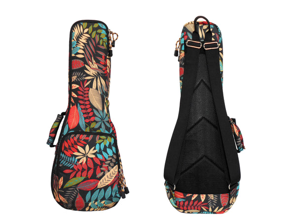 23" Concert Summer Tropical Leaves Print Ukulele Sling Gig Bag Backpack (RED MULTI COLORS)