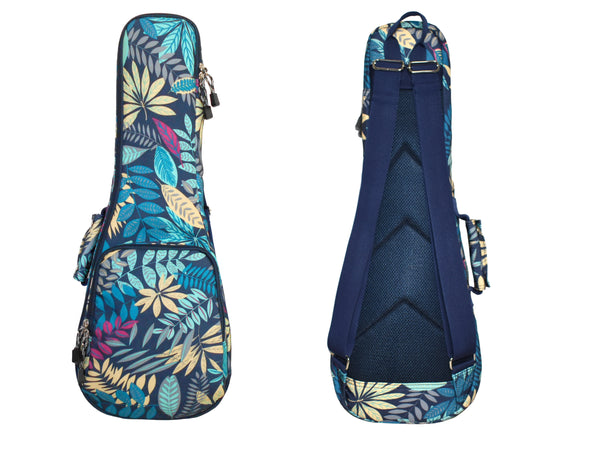 23" Concert Summer Tropical Leaves Ukulele Sling Gig Bag Backpack (BLUE MULTI COLORS)