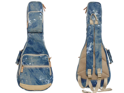 26" Tenor Splash Paint Denim Custom Fit Stylish Ukulele Gig Bag Backpack (NAVY)