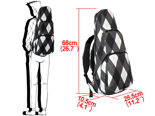26" Tenor Pattern Print Ukulele Gig Bag Backpack (WHITE / BLACK BIG DIAMONDS)