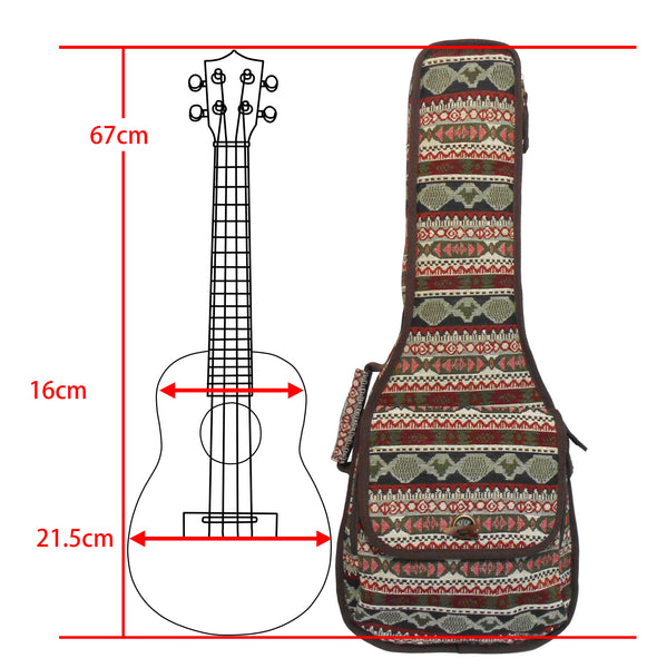26" Tenor Bohemia Pattern Tribal Fabric Ukulele Gig Bag Backpack (GREEN MULTI COLORS)