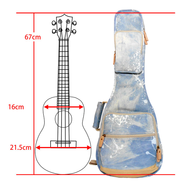 26" Tenor Splash Paint Denim Custom Fit Stylish Ukulele Gig Bag Backpack (LIGHT BLUE)