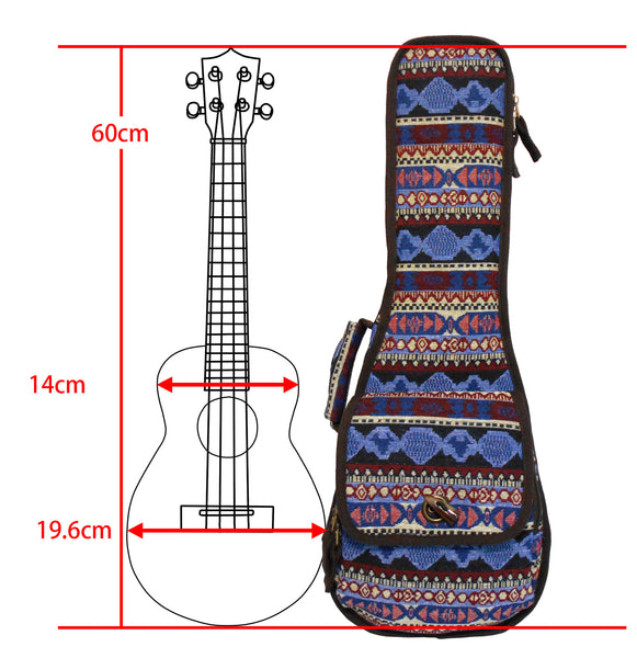 23" Concert Bohemia Pattern Tribal Fabric Ukulele Gig Bag (BLUE MULTI COLORS)